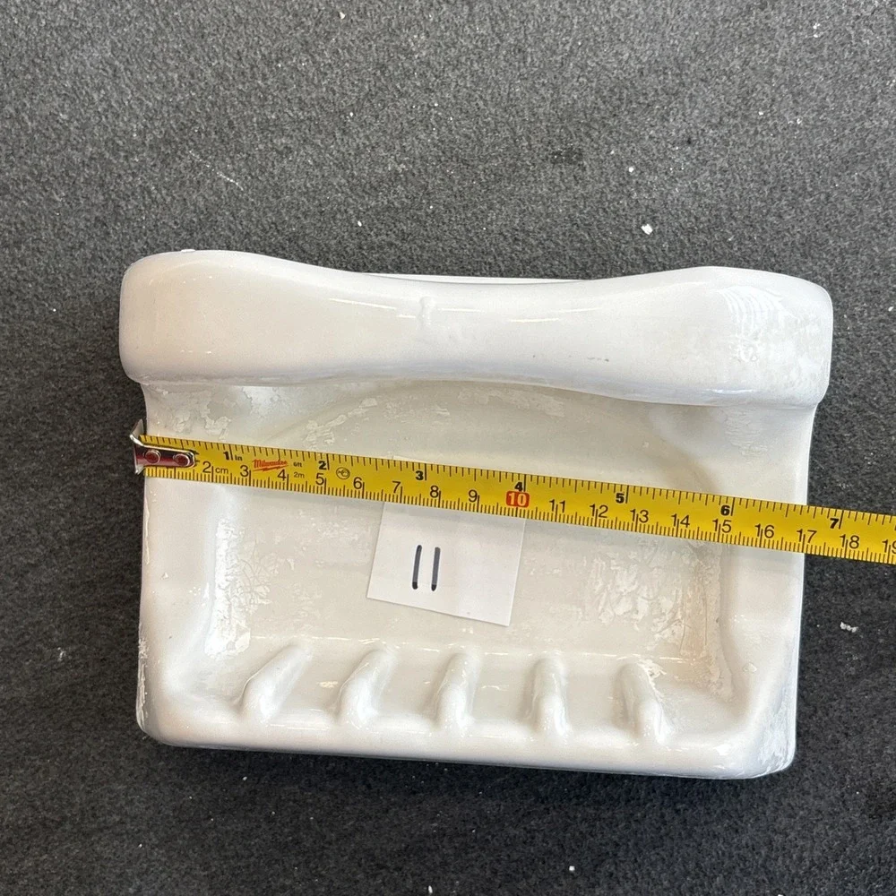 Vintage White Ceramic Soap Dish Porcelain Washcloth Holder Bathtub Shower MCM